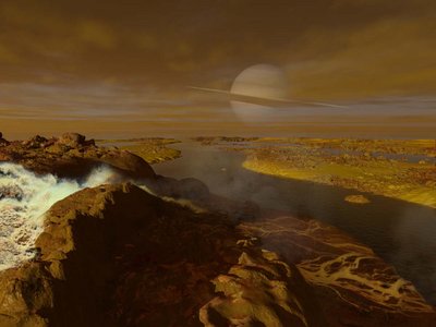 Titan Delta<br />&quot;A methane river meanders into a methane sea.&quot;