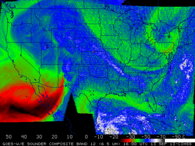 A 400mb. Water Vapor Map for 16:00 UTC September 13, 2013