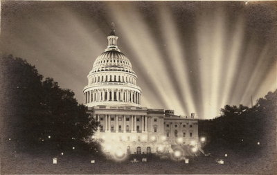 U.S. Capitol with aurora borealis on night of Nov. 11, 1921