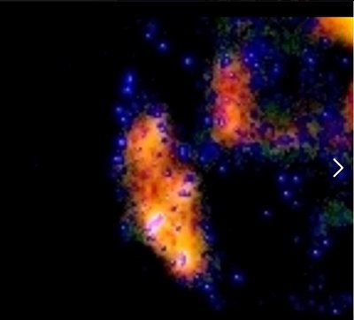 A close up of the High Energy area detected by Chandra.  By reducing certain wavelengths form original images pinpoint radiation studies may be achieved.