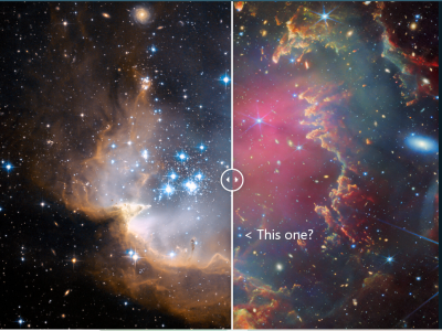 NGC 602 Comparison Hubble Webb possible runaway star.png