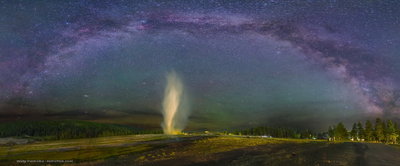 Yellowstone at Night - Milky Way arch over Old Faithful -500wp.jpg